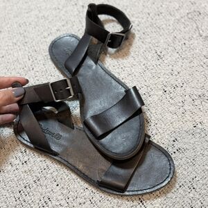 Madewell Boardwalk Black Leather Ankle Strap Sandals